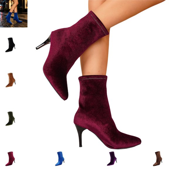 YOUYEDIAN Boots for Women Pointed Toe Comfy Fashion High Heel Casual Soft Ankle Boots Versatile Back Zipper Outdoor Dress Shoes