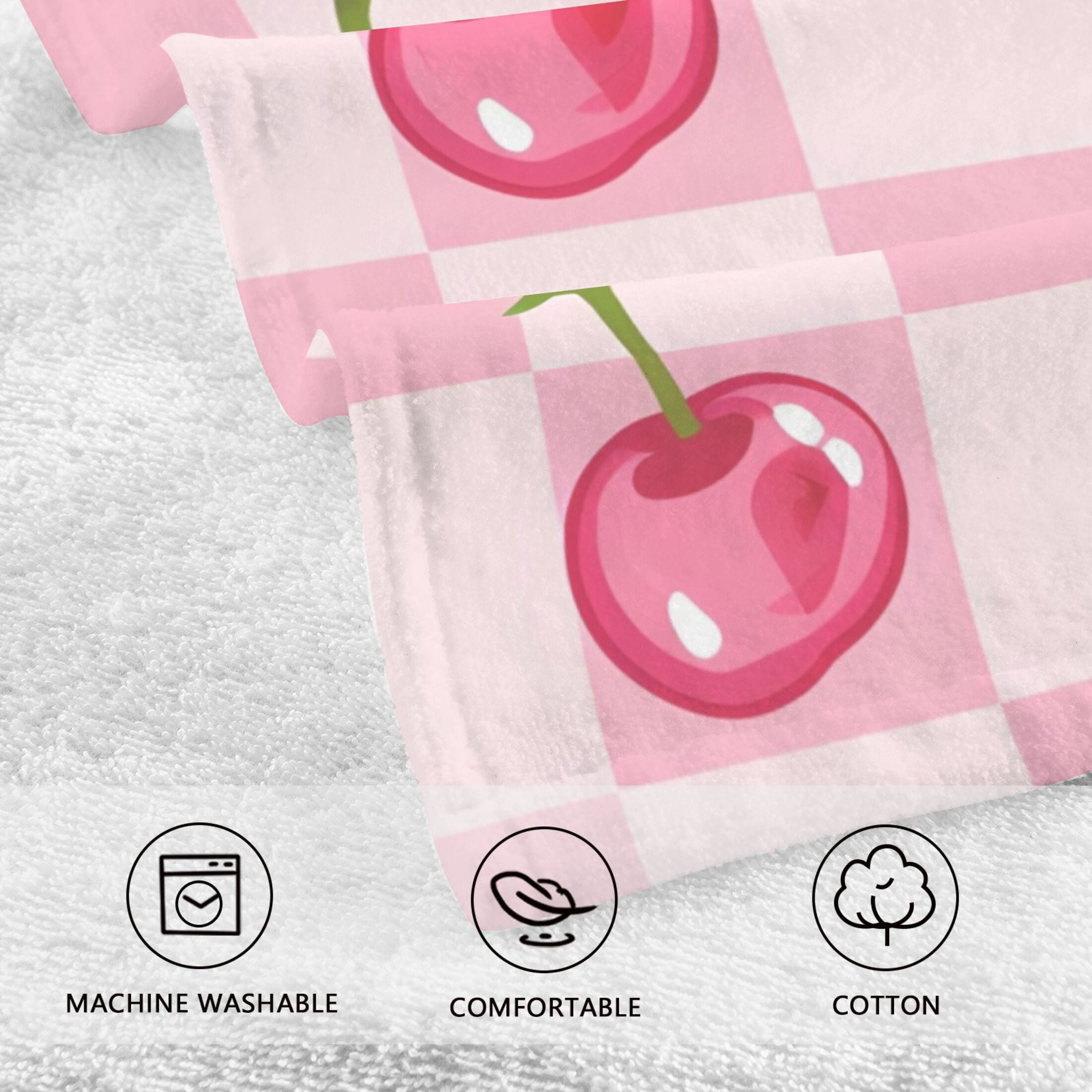 Cherry on Gingham Check 2 Pcs Hand Towel Set Cotton Absorbent Soft Face Towels Bath Towels for Bathroom Kitchen Shower Hotel Decor 16"x28"