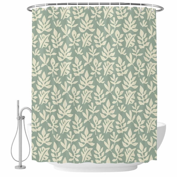 Sage Green Leaves Fabric Shower Curtain Abstract Leaf Plant Washable Shower Curtains for Bathroom, Waterproof Bath Curtain with Hooks Home Decor 72x72in