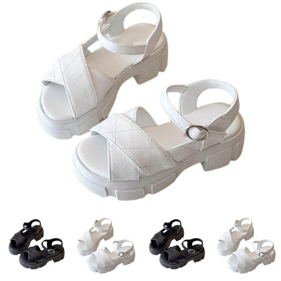 SGFCWSX Girls Wedge Sandals Kids Ankle Strap Quilted Open Toe Summer Casual Shoes White Size 12 Little Kids