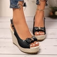thumbnail image 2 of Rokment Bridal Glitter Rhinestones Bow Platform Wedge Dressy Sandals for Women Elegant Casual Leather Peep Toe Bowknot Espadrilles Chunky High Heel Wedding Slingback Dress Summer Shoes Black Size 6, 2 of 7