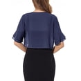 thumbnail image 5 of LEKODE Everyday Wedding Evening Formal Outer Shrug Womens Ruffle Short Sleeve Open Front Cropped Thin Chiffon Layering Cardigan Navy S, 5 of 7