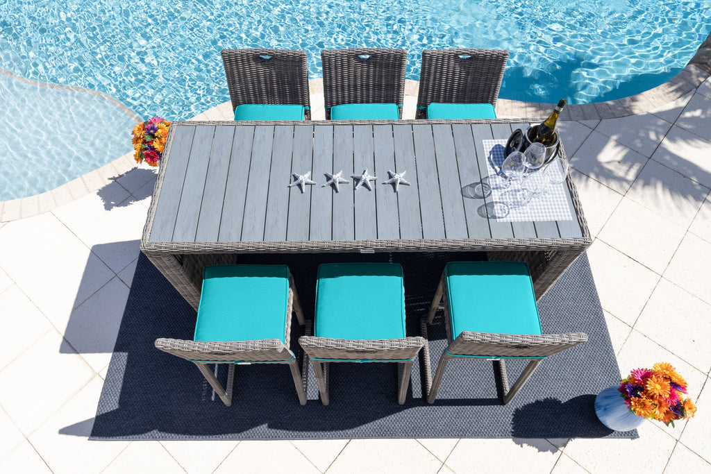 Tuscany 7-Piece Resin Wicker Outdoor Patio Furniture Bar Set with Bar Table and Six Bar Chairs (Half-Round Gray Wicker, Sunbrella Canvas Taupe ) - image 2 of 5