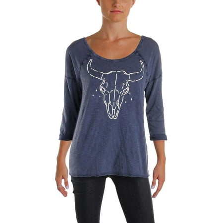 Lucky Brand Womens Cotton Three-Quarter Sleeves Graphic T-Shirt