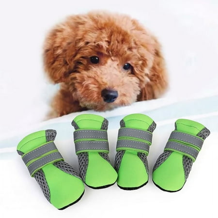 Fymall 4 Pcs Dog Boots Reflective Lightweight Pet Dog Shoes Paw Protector With Anti-Slip Sole