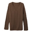 thumbnail image 6 of Sweaters for Women Knitted Knit Notch V Neck Cable Solid Color Puff Bubble Loose Long Sleeve Base Cozy Top, 6 of 9