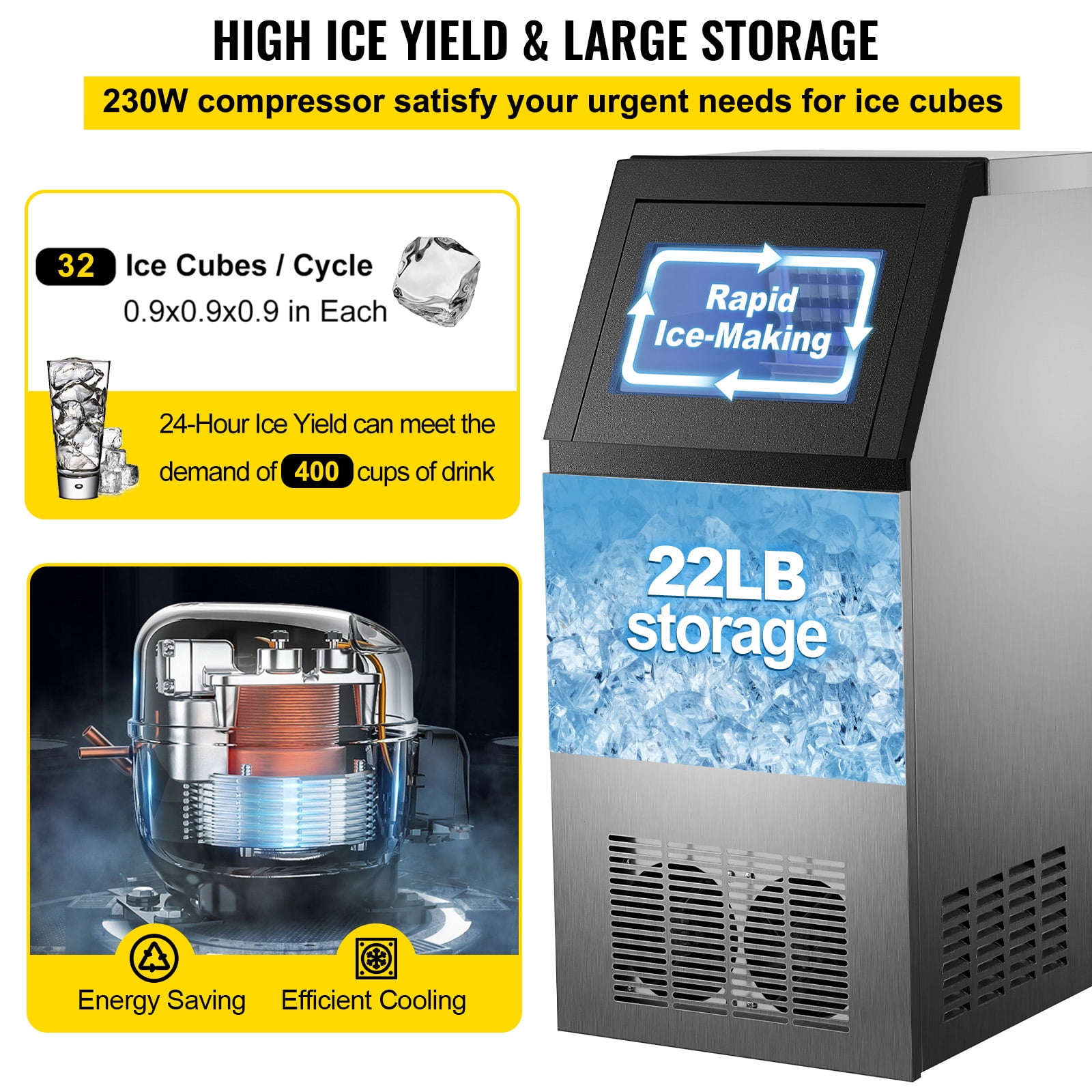 GZMR 100-lb Drop-down Door Freestanding For Commercial Use Cubed Ice Maker  (Sliver) in the Ice Makers department at