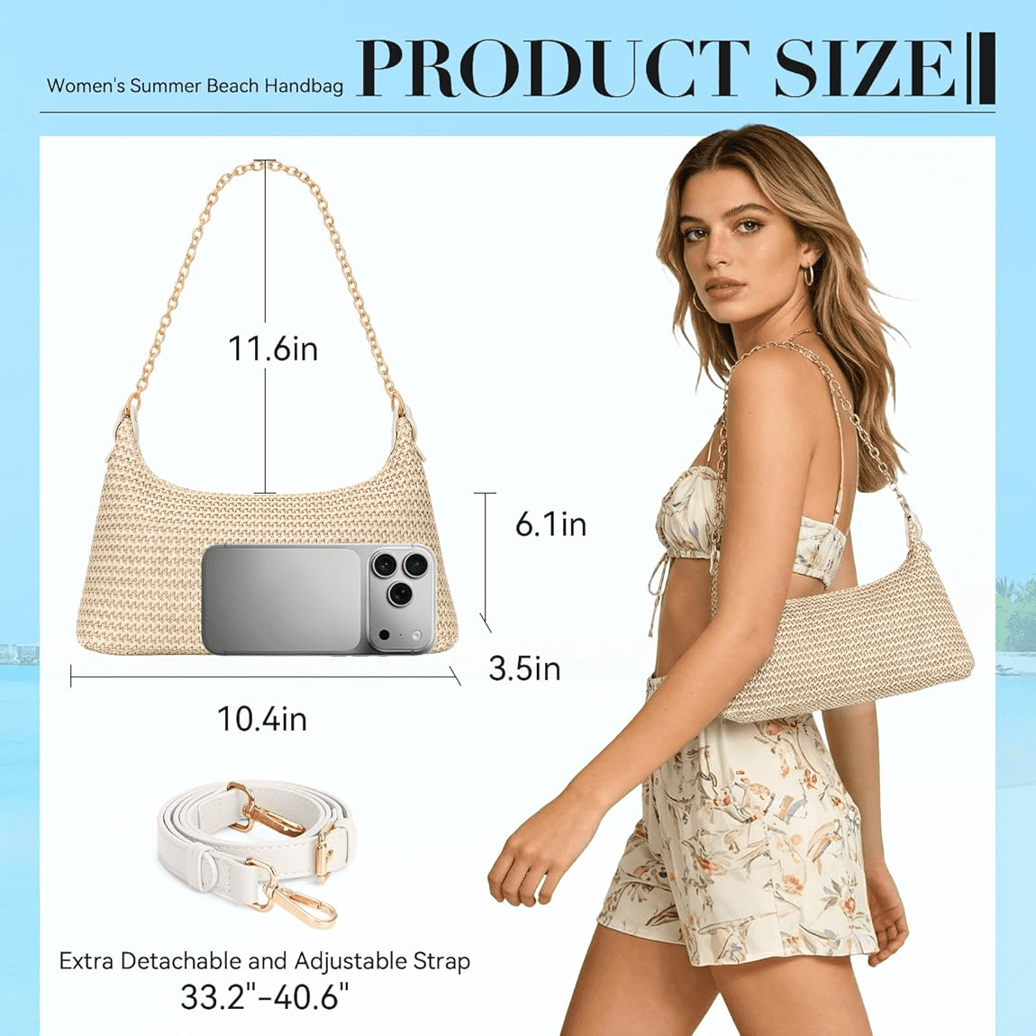 Beach Bags for Women Summer Straw Purse Boho Woven Shoulder Bag Crochet Purse Vacation Tote Handbag