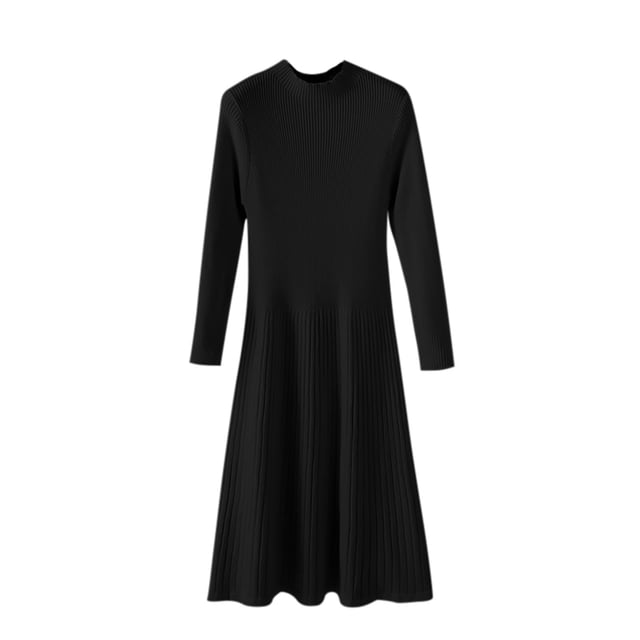 Birdeem Longue Robe d'Été pour Femmes Mode pour Femmes Couleur Unie Tricot Manches Longues Robe à Col Rond Robe à Manches Longues pour Femmes