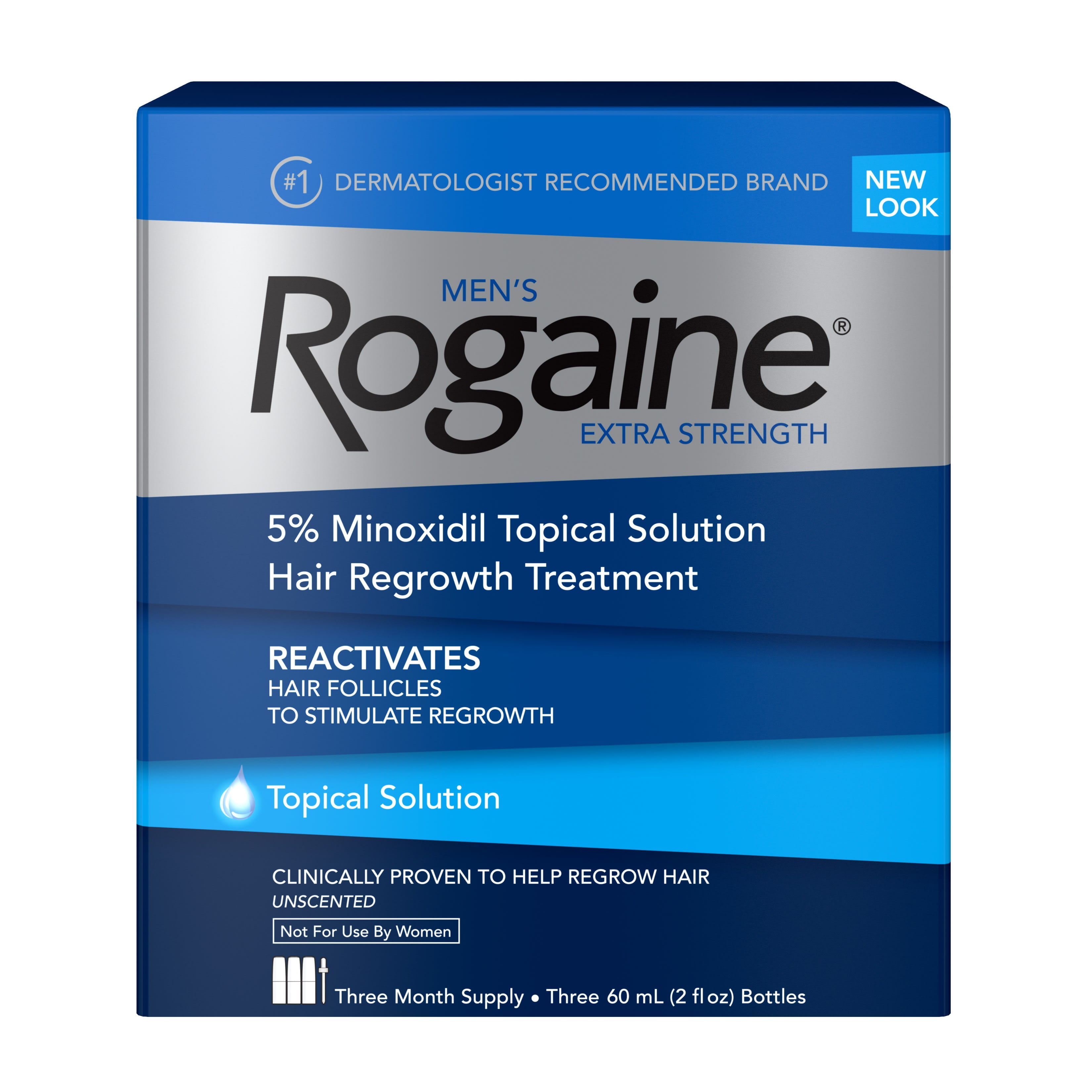 ROGAINE Men's Extra Strength 5% Minoxidil Solution, 3-Month Supply Hair Loss & Regrowth Treatment, 2 fl oz, 3 Piece