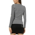 thumbnail image 3 of INSPIRE CHIC Women's Puff Sleeve Round Neck T Shirt Long Sleeves Knit Stretch Plaid Pullover Top M Black&White, 3 of 5