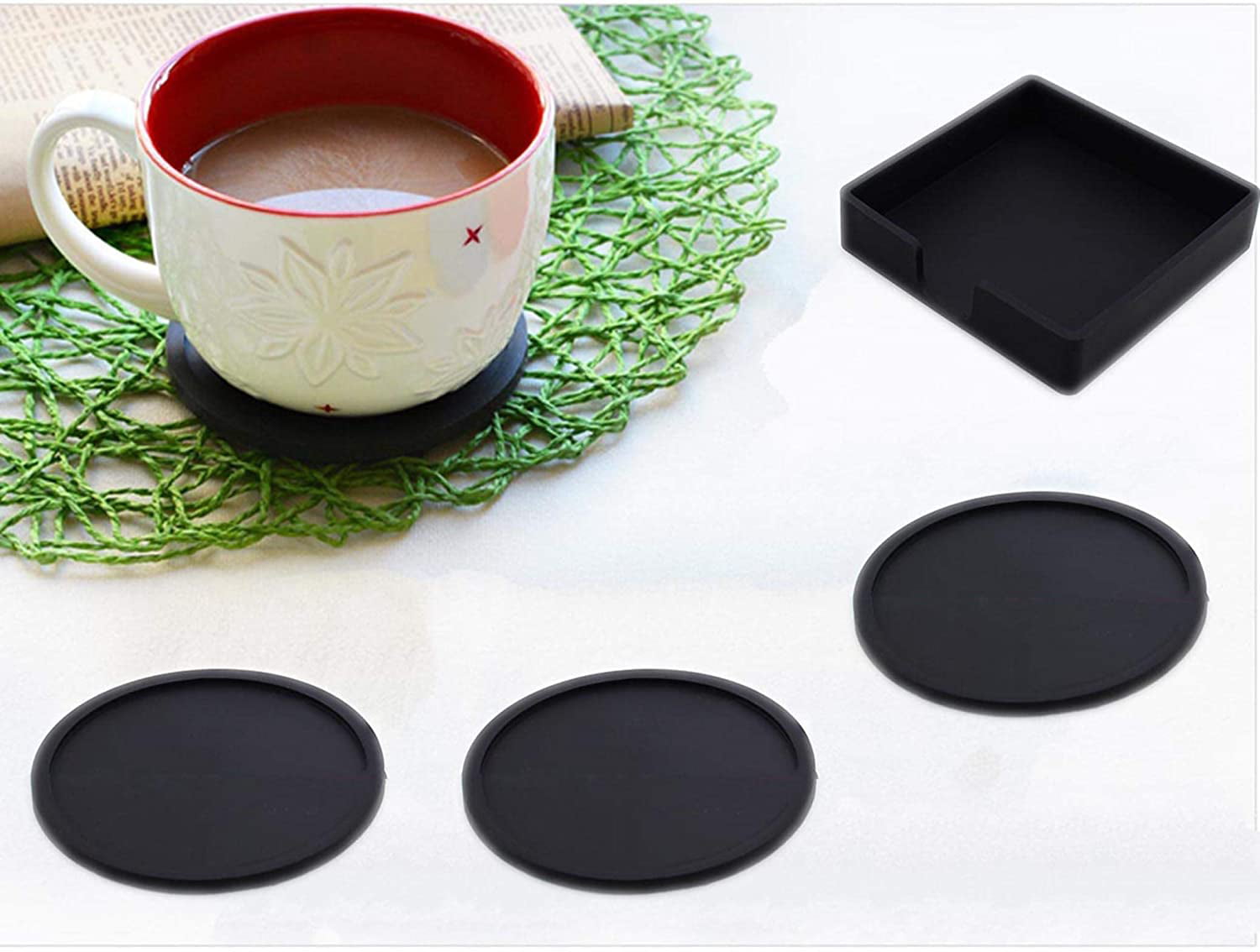 Circular Shape Silicone Drink Coaster Pad Mat Table Silicone Cup Mug Black 