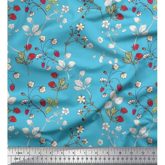 Soimoi Cotton Duck Fabric Leaves,Floral & Berries Fruits Print Sewing Fabric Yard 42 Inch Wide