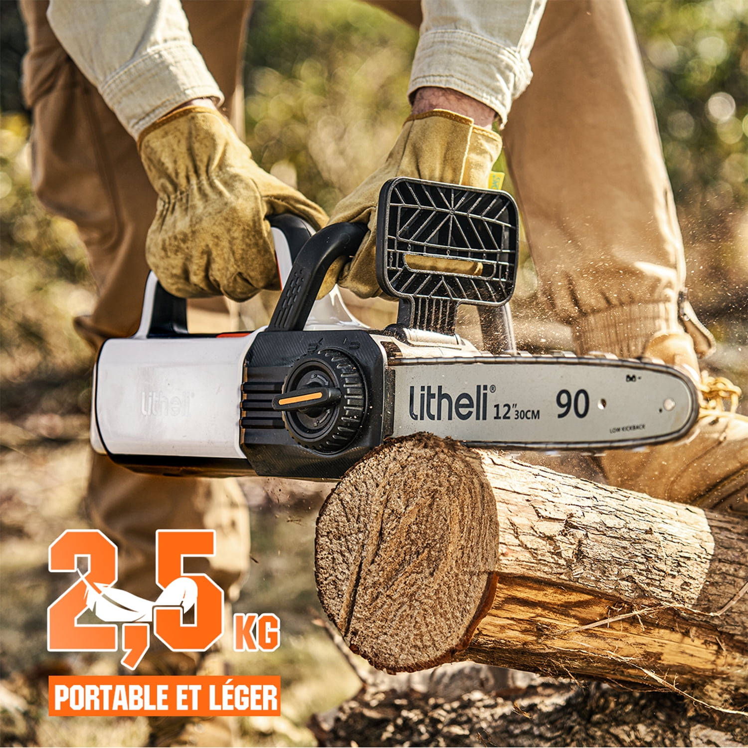 Litheli 2x20V 12" Cordless Handheld Chainsaw, Brushless Battery Powered Chainsaw Auto-Lubrication for Wood Cutting Trimming Courtyard Garden With 2*2.5Ah Battery