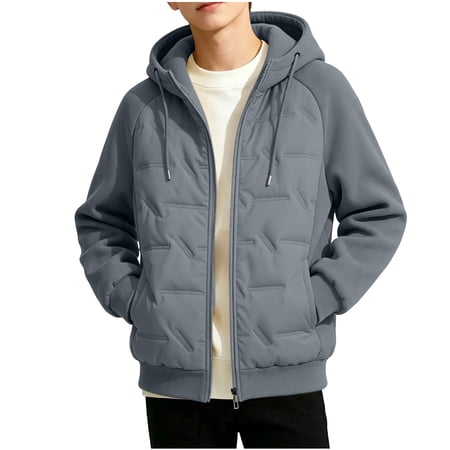 dazeni Teen Boys Winter Casual Padded Coat Kids Warm Zip up Quilted Hooded Jackets Warm Long Sleeve Puffer Outwear with Pockets Dark Gray 7-8Years