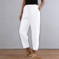 thumbnail image 5 of Outfmvch Cotton Linen Pants Plus Size Pant Gauze Pants Women Drawstring Elastic Waist Travel Trousers with Pockets Palazzo Flowy Pants Summer Beach Pants High Waisted Wide Leg Gaucho Pants White M, 5 of 9