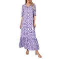 thumbnail image 1 of Franhais Women Long Dress, Elegant Short Sleeve V Neck Flower/Graphic Print Loose Swing Dress Summer Casual Dress, 1 of 9