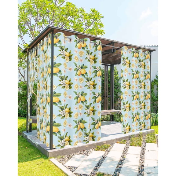 nqOlkjepod Outdoor Curtains for Patio Waterproof, Lemon Flower Outdoor Privacy Panels Grommet, Summer Spring Country Green Watercolor Blackout Outside Curtains for Porch/Cabana 54"x84", 1 Panel