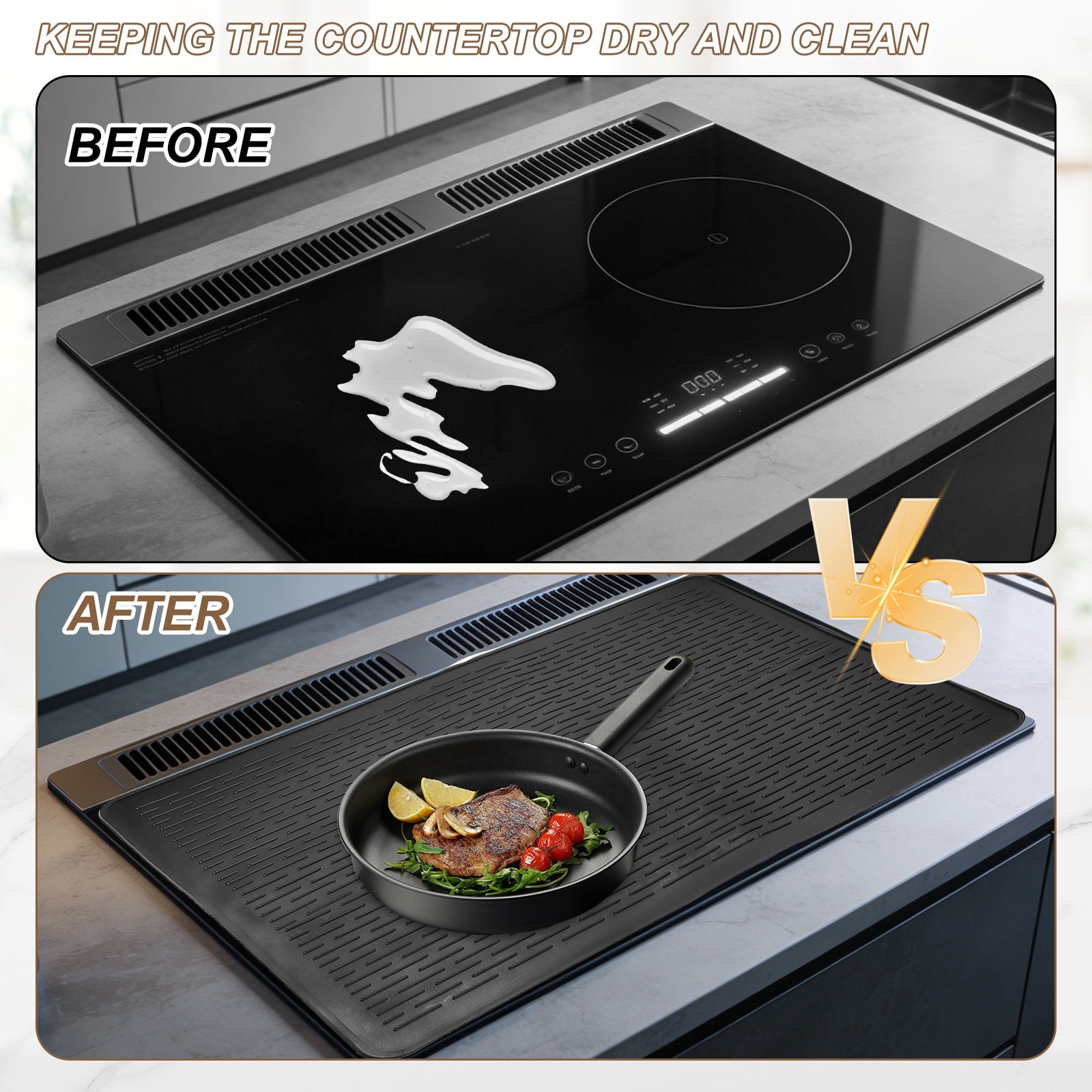 Uxcell Stove Top Cover for Electric Stove, 27.6" x 19.7" Silicone Glass Cooktop Protector Range Mats Diagonal Stripe with Silicone Gap Cover for Kitchen Oven Counter Cooktop, Silver