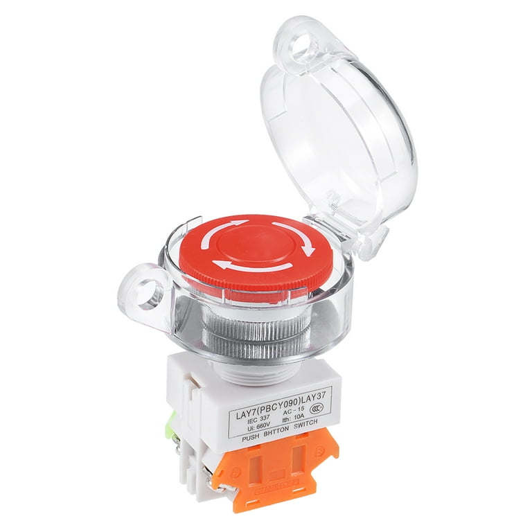 22mm Mushroom Latching Emergency Stop Push Button Switch With Waterproof Cover -