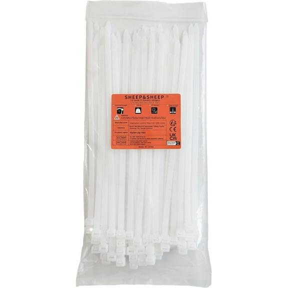 White Zip Ties 12 Inch(100 Pieces), Heavy Duty Self-Locking Nylon Cable Ties, 120LBS Tensile Strength, Ideal for Indoor & Outdoor Use