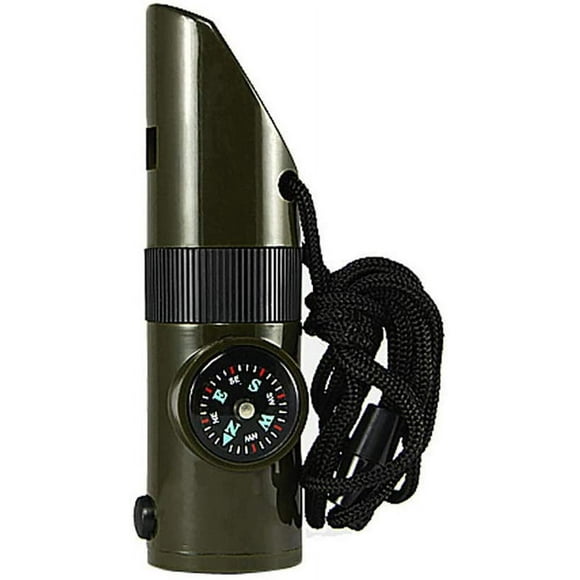 DEBGFS 7 in 1 Emergency Survival Whistle, Compass, Magnifier Lens, LED Signal Lights, Survive Reflective Signal Mirror, Storage, Thermometer, with Lanyard for Camping, Hiking, Outdoor