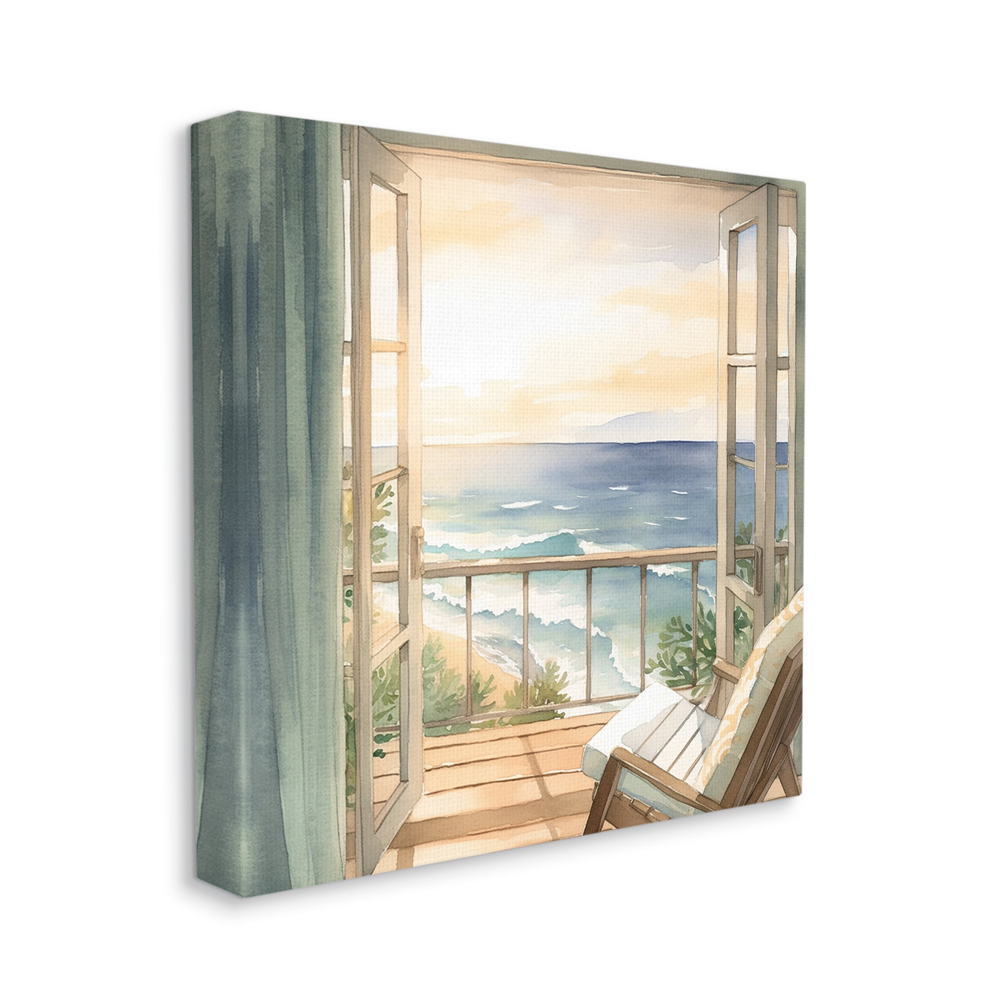 Stupell Industries Seaside Escape Scenery Landscape Painting Gallery Wrapped Canvas Art Print Wall Art, 17 x 17