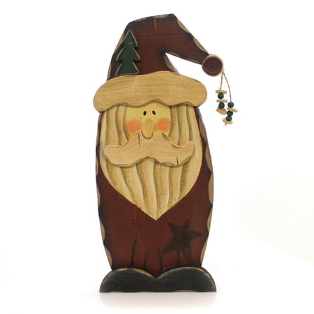 Christmas CHUNKY SANTA W/BUTTONS Wood Tree Metal Star Folk Art