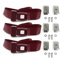 SafeTboy 677990 Standard 2 Point Burgundy Lap Bench Seat Belt Kit with Bracketry for 1984-2001 Jeep Cherokee - 3 Belts