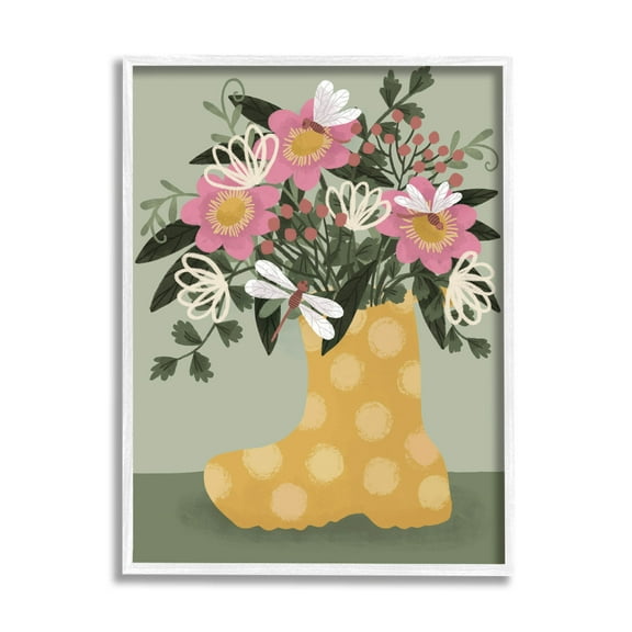 Casual Dragonfly Garden Bouquet Botanical & Floral Graphic Art White Framed Art Print Wall Art