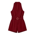 thumbnail image 6 of Ailaofu Womens Halter V Neck Romper Shorts Fashion Belted Sleeveless Solid Color Jumpsuit Shorts with Pockets, 6 of 6