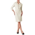 thumbnail image 2 of INSPIRE CHIC Robe Fourreau en Tweed à Col à Revers Manches 3/4 pour Femmes TG Beige Blanc, 2 of 5