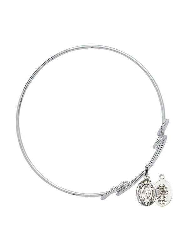 Miraculous Crucifix Charm On A 7 1//2 Inch Round Double Loop Bangle Bracelet