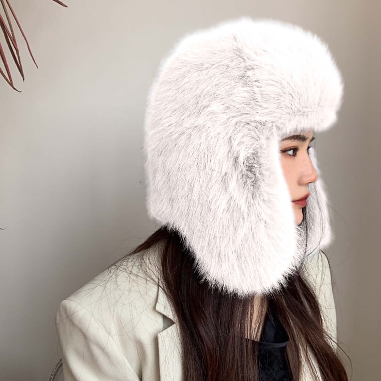 Unisex White  Winter Trapper Hat with Faux Fur Lining & Ear Flaps Warm Russian Sakkas Unisex Weatherproof Nylon Faux Fur Lined Winter  main image 2