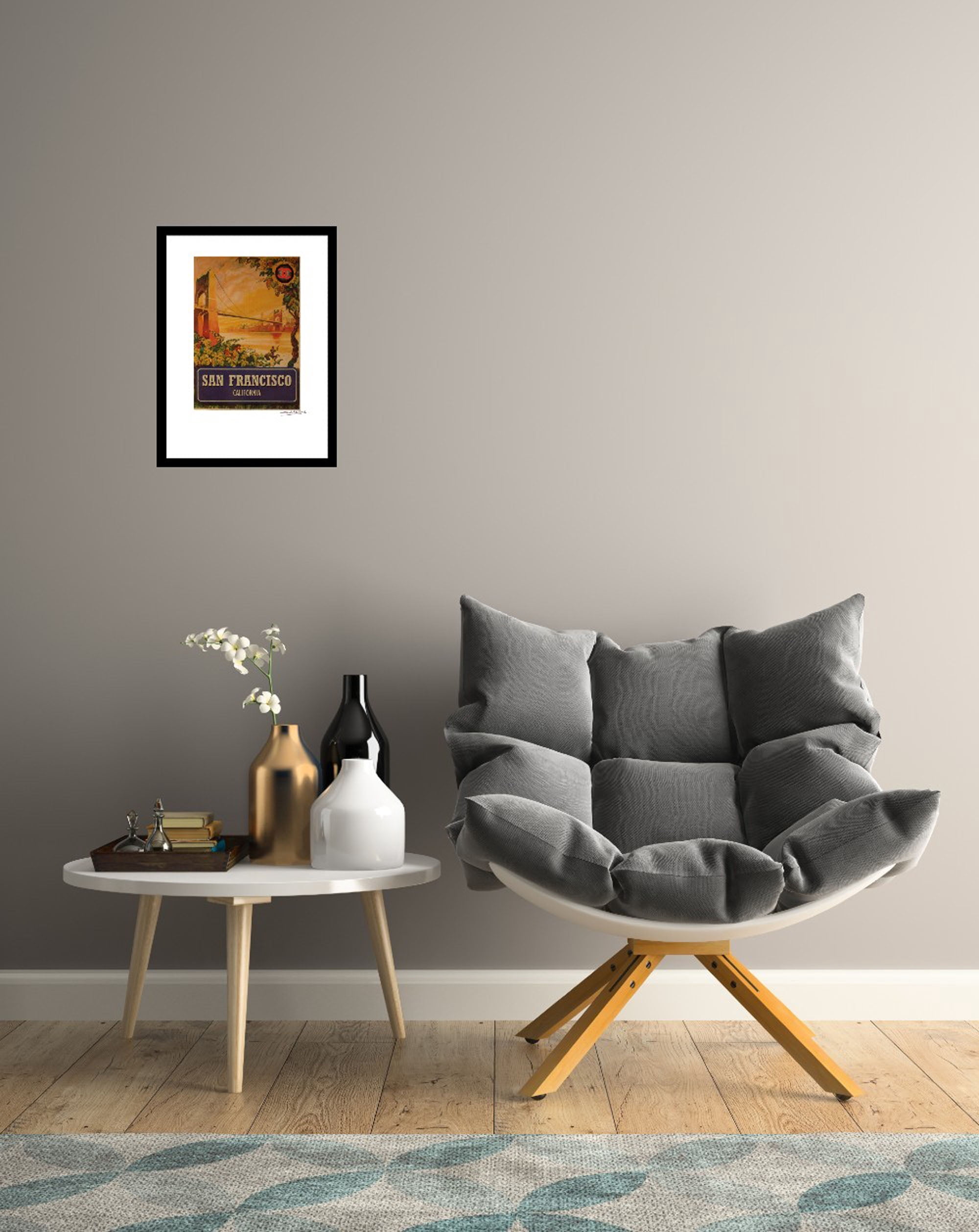 Venice Beach Collection's Vintage Designer San Francisco Bridge 14x18 Framed Print