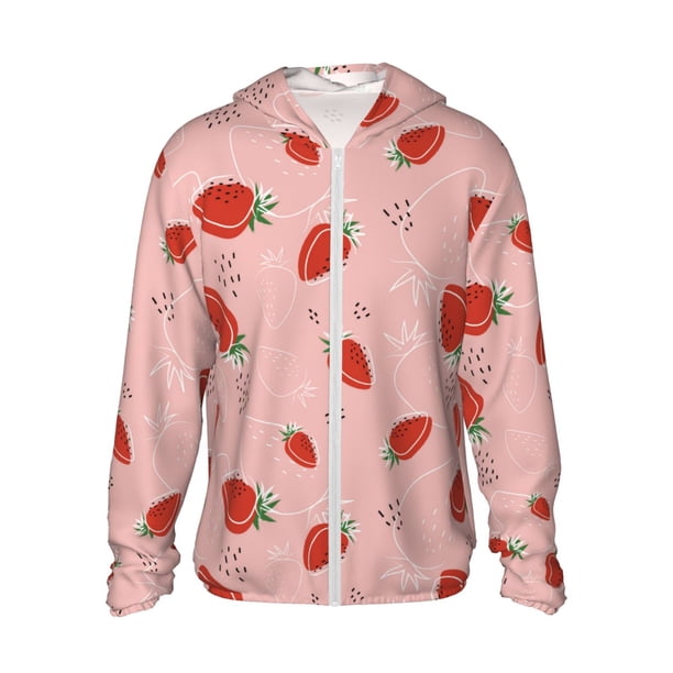Balery Strawberry Sudadera ligera de manga larga con capucha y protección solar UPF 50+ para hombre y mujer, ideal para pesca y running-Medium