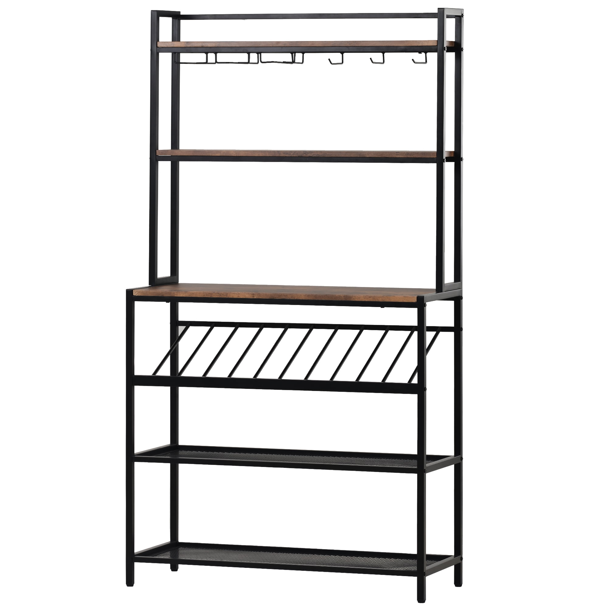 Modern Baker Rack Kitchen, Microwave Stand with Hutch, Metal Book Shelf