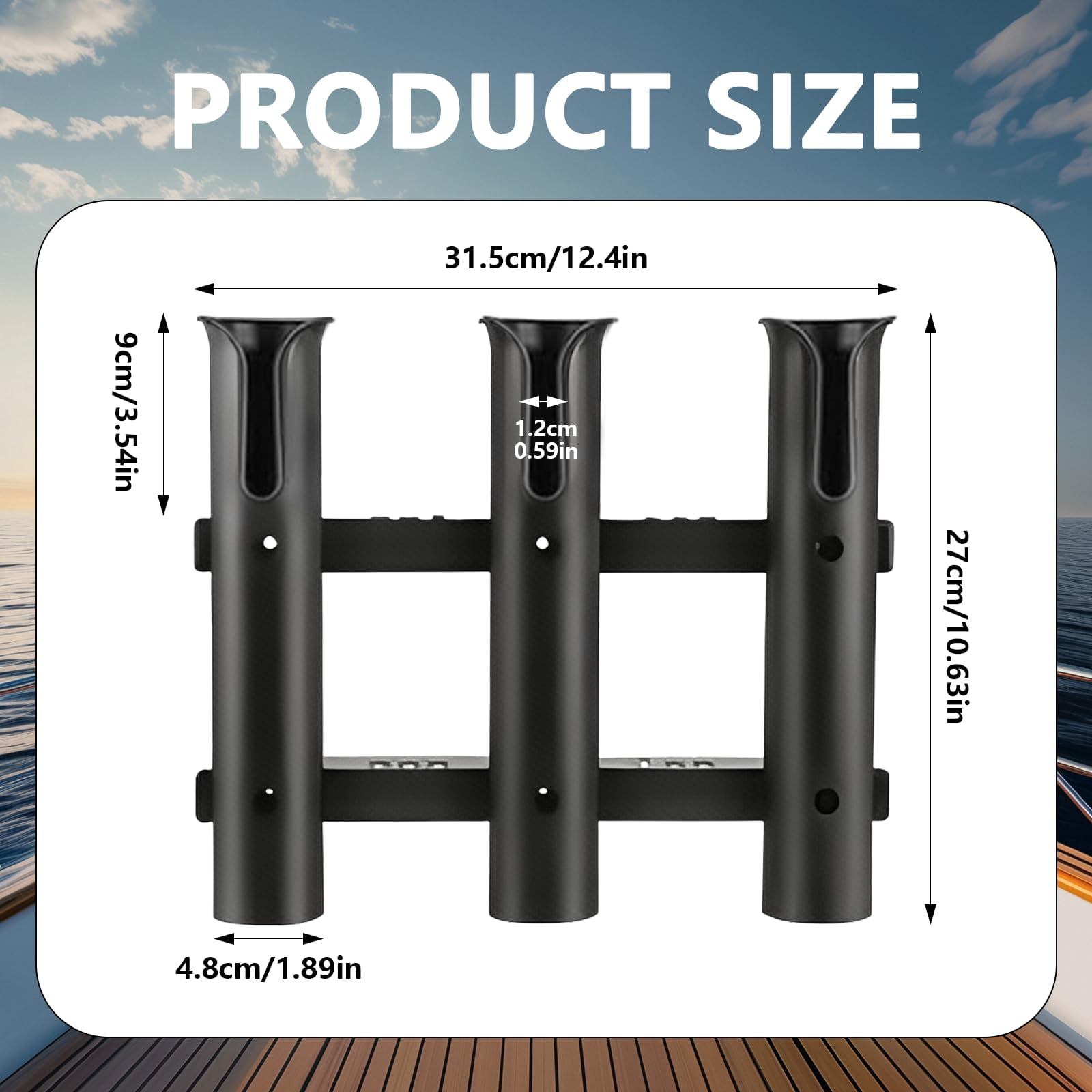 3-Pole Wall Mounted Fishing Rod Holder Bracket with Screws Nuts 10.63 Inch for Boats Trucks Kayaks