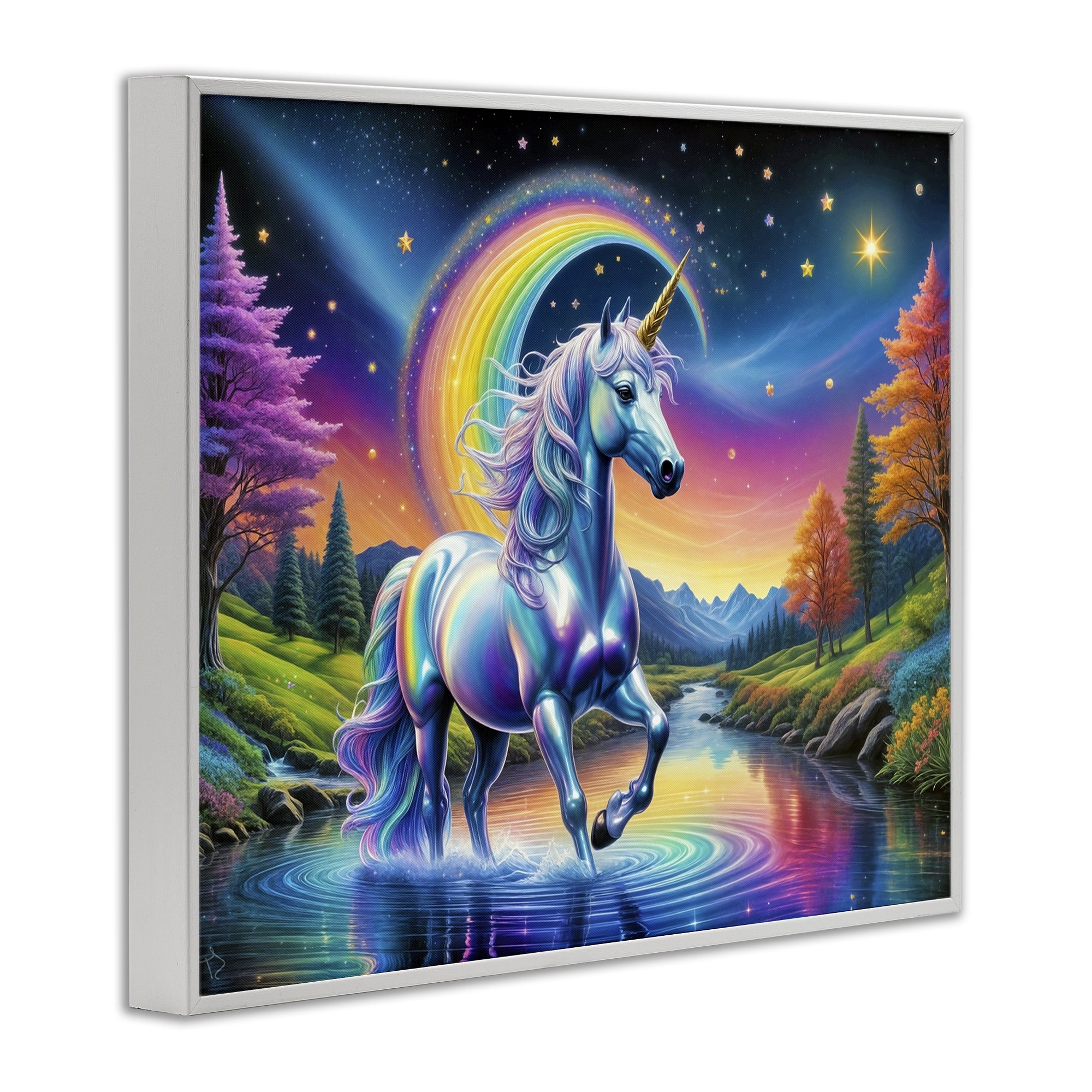 Stupell Industries Rainbow Prism Unicorn White Framed Giclee Art, design by Tabz Jones