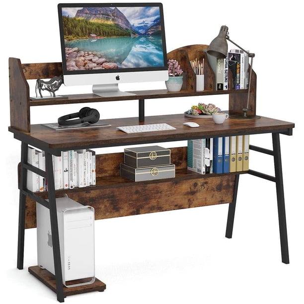 Tribesigns Computer Desk With Storage Shelf 55 Inch Large Rustic Office Desk Pc Laptop Study Writing Table Wrokstation With Storage Shelf Organizer For Home Office Use Walmart Com Walmart Com