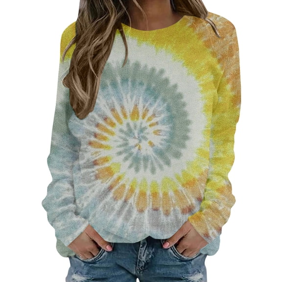 WRKEKC Womens Sweatshirt Crew Neck Tie Dye Print Long Sleeve Hoodless Top for Women Casual Outfit with Vibrant Pattern and Soft Material