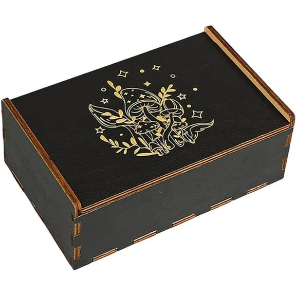 Wooden Tarot Storage Boxes Tarot Card Case Box Black Mushroom Card Holder Tarot Card Box with Sliding Lid Trinket Box Decorative Storage Bin for Divination Jewelry 3.5x5.4x2Inch