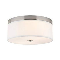 Linea di Liara Occhio Brushed Nickel 15" Flush Mount Ceiling Light Fixture Overhead Lights for Ceilings Kitchen Hallway Bedroom Bathroom Ceiling Light Fixtures, White Fabric Shade,