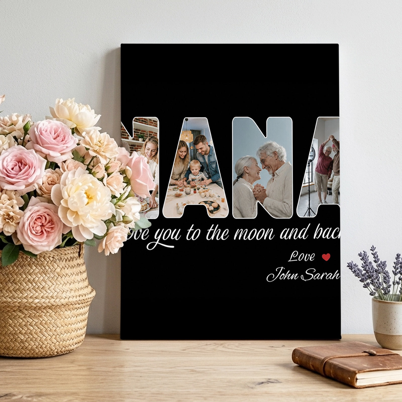 Love You to The Moon and Back Canvas Wall Art for Living Room Nana Poster Print Painting for Bedroom Office Home Decoration Wall Pictures Prepare To Hang 24 x32
