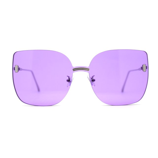 Womens Oversize Rimless Solid Shield Butterfly Diva Sunglasses Silver Purple