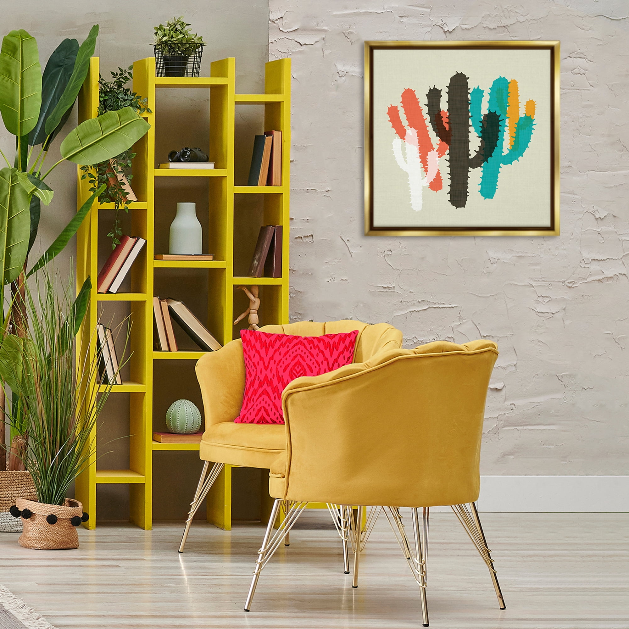 Stupell Industries Overlapping Cactus Pattern Botanical & Floral Painting Gold Floater Framed Canvas Art Print Wall Art, 25 x 25