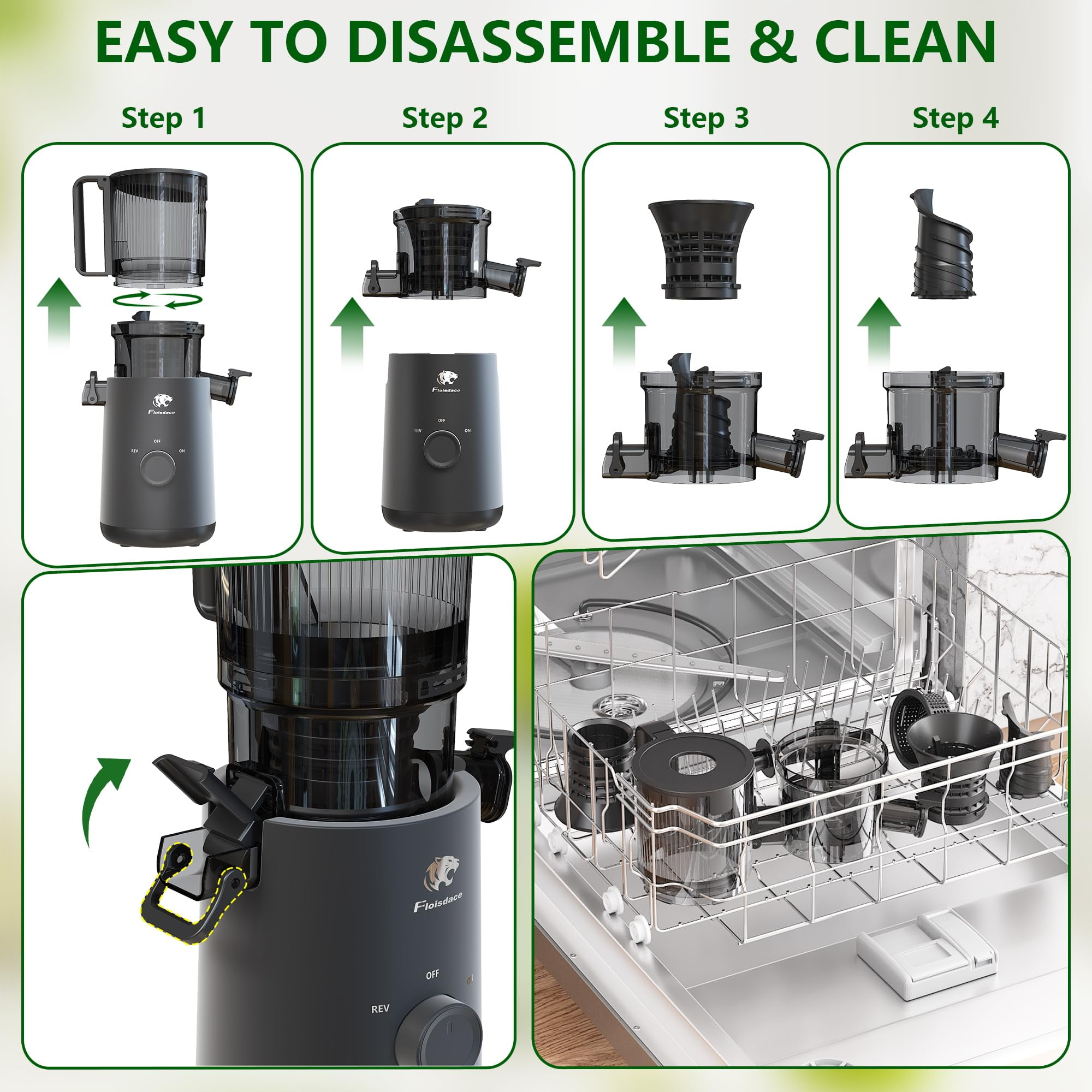 Cofiyard Cold Press Juicer Machines, 5.3" Extra Large Feed Chute and Powerful AC Brushless Motor Fit Whole Fruits & Vegetables, High Juice Yield, Auto-Reversing, Quiet Motor