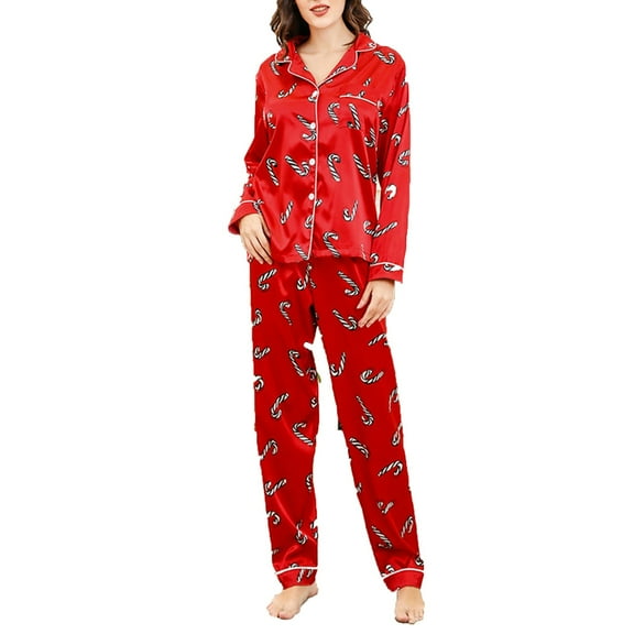 Christmas Pajamas for Women Long Sleeve Sleepwear Soft Button Down Loungewear Pjs Lounge Set Nightwear