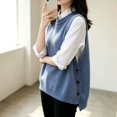 thumbnail image 6 of GILIGEGE Women's Round Neck Sleeveless Pullover Ribbed Knit Sweater Vest,Pullover or Side Button,Fitted Ribbed Knitted,Lightweight Soft Comfy,Vacation Travel Work Vest,Cute Striped Knit Vest Blue A, 6 of 7