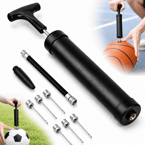 Emlimny 10 Inch Portable Ball Pump,Hand Pum, Basketball Air Pump for Balls, Portable Ball Pump with 5 Needles, 1 Nozzle & Extension Hose for Soccer Ball Pump Volleyball Water Polo Rugby Exercise